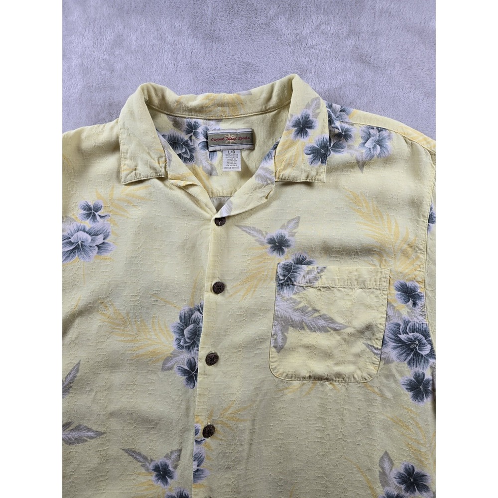 Original Island Sport Camp Shirt Mens L Button Up Yellow Rayon Aloha Hawaiian
